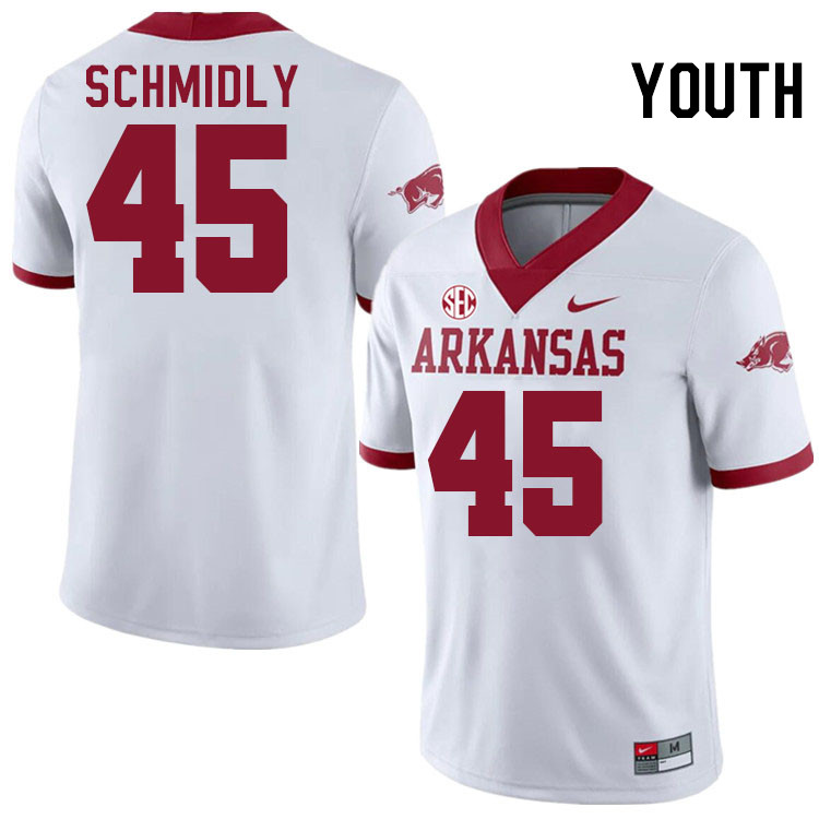 Youth #45 Max Schmidly Arkansas Razorbacks College Football Jerseys Stitched-Alternate White